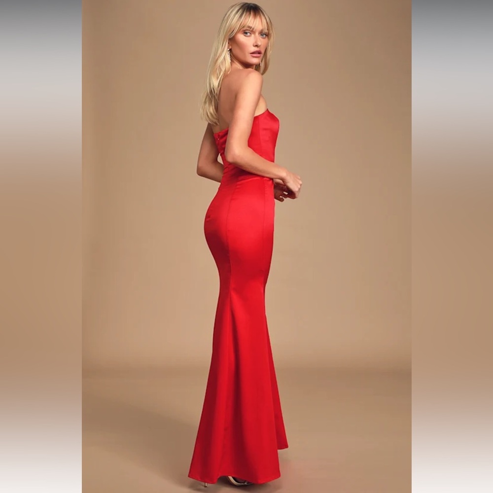 Hearts Run Wild Red Satin Strapless Dress - Picture 1 of 14